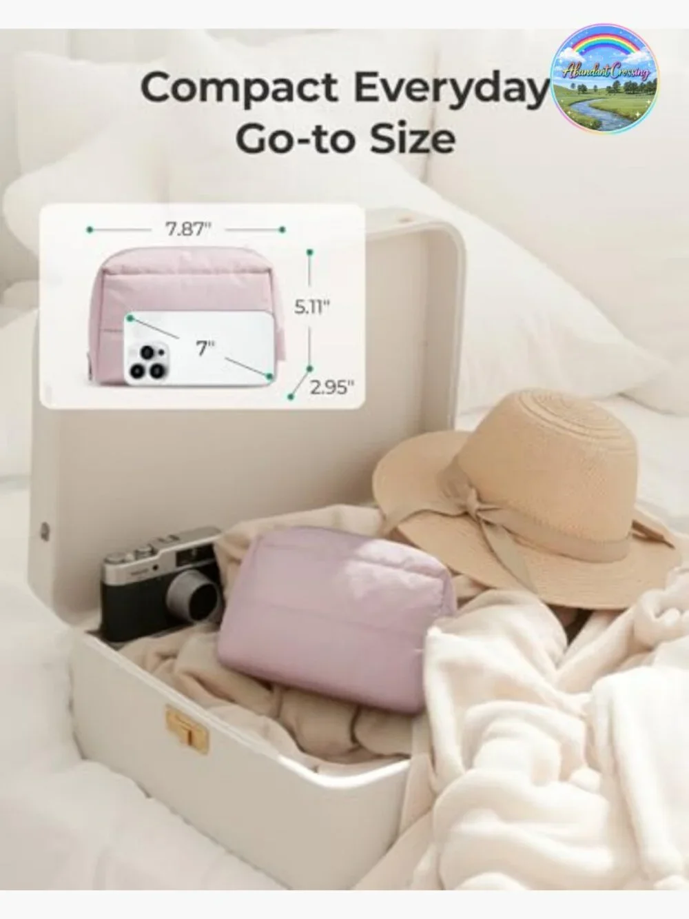 Water-Resistant Puffy Makeup Bag Wide Opening Travel Organizer